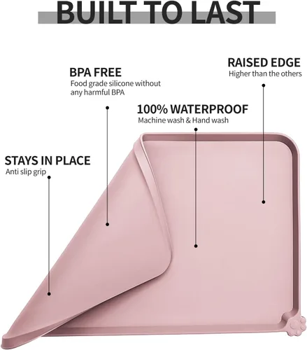 Miniatura 5 de Reopet Tapete impermeable para alimentación de mascotas con bordes altos y elevados, tapetes más pesados y gruesos para cuenco de agua de gatos