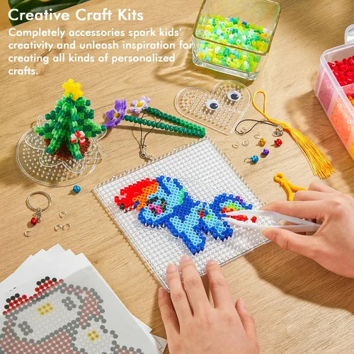 Miniatura 6 de Juego de cuentas fusibles, 21,000 piezas de cuentas fusibles, 22 colores de 0.197 in para niños, incluye 8 papel de planchar, 48 patrones, 4