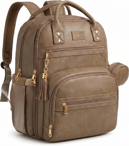 Miniatura 11 de ROSEGIN Mochila para pañales de cuero vegano de alta calidad con cambiador impermeable, cremalleras reforzadas y sin olor, organizador profesional