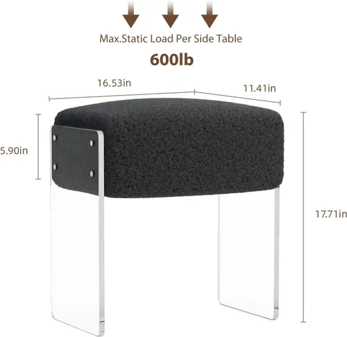 Miniatura 3 de Taburete de tocador y reposapiés - Moderno taburete de tocador y reposapiés con patas de lana y acrílico para sala de maquillaje, sala de estar