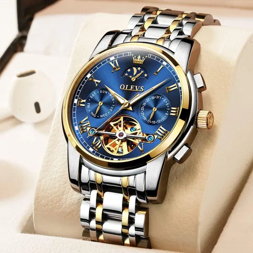 Miniatura 2 de OLEVS - Reloj mecánico automático Tourbillon Slef-Wind lujoso de acero inoxidable resistente al agua luminoso y con fecha