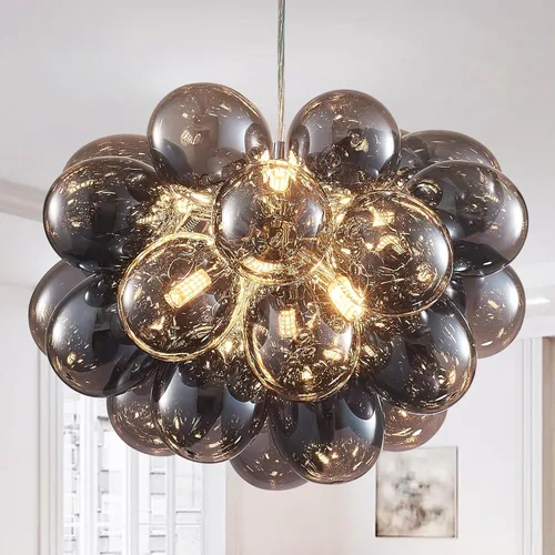 Miniatura 15 de Longree Lámpara de techo semiempotrada con bola de burbujas, diámetro de 20 pulgadas, cristal soplado dorado y transparente, pequeña lámpara de Oro