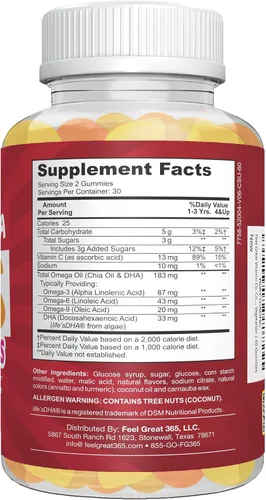 Miniatura 8 de Feel Great Vitamins Kids DHA Gummies con Omega 3 6 9, vitamina C (paquete de 2) Apoya la función cerebral saludable, la visión y la salud