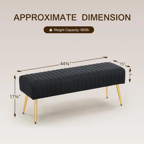 Miniatura 3 de Furnimart Banco otomano de 44 pulgadas para dormitorio, banco tapizado en el extremo de la cama con patas doradas para sala de estar, dormitorio