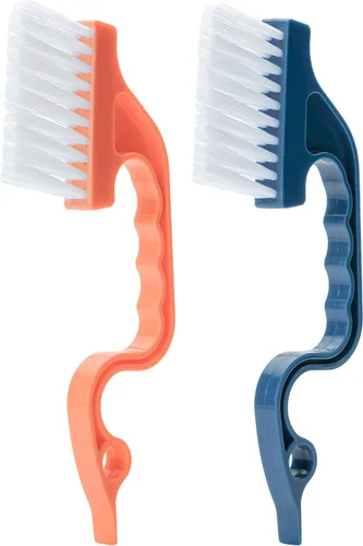Miniatura 12 de Slick- Cepillo de limpieza de riel de ventana, paquete de 2, mango ergonómico naranja/verde, raspador integrado, multiusos, herramientas de limpieza