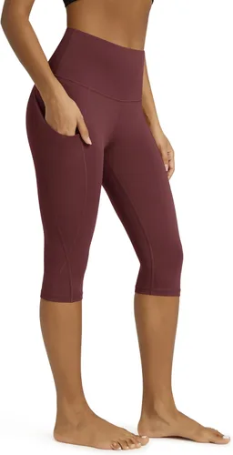 Miniatura 60 de ODODOS - Leggings capri de cintura alta para mujer con bolsillos, control de abdomen, no se transparentan, para entrenamiento atlético, running