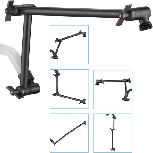 Miniatura 12 de PDPBath Brazo de extensión de cabezal de ducha de latón de 16 pulgadas, extensor de brazo de ducha ajustable en altura y ángulo flexible con juntas