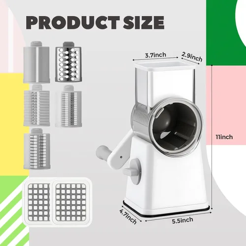 Miniatura 2 de Rallador de queso giratorio multifuncional 6 en 1 con 11 cuchillas, trituradora de verduras, trituradora de dados para alimentos, picadora con base