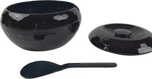 Miniatura 2 de JapanBargain 2073, cuenco de arroz con tapa y pala de paleta de arroz, recipiente de arroz japonés Ohitsu chino asiático restaurante arroz