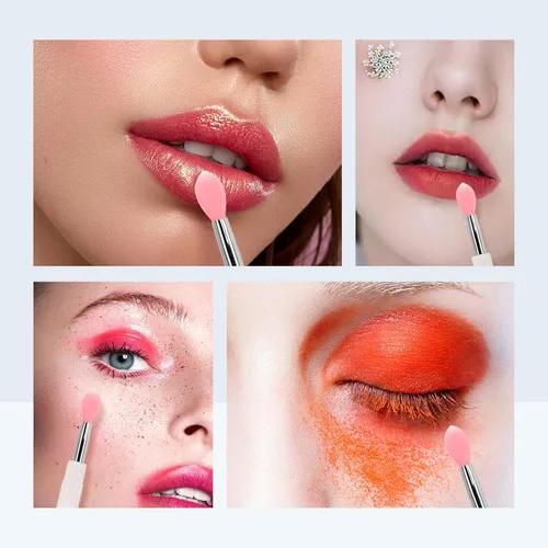 Miniatura 3 de Cepillo de labios de silicona, 4 varillas de brillo de labios rosa con tapa, cerdas de silicona suaves, 6 pulgadas de longitud, para brillo