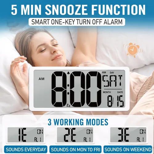 Miniatura 6 de (Reloj de pared digital grande de 15 pulgadas con números de 4.6" Operado por batería - ¡Nunca necesita configuración! - Números fáciles de leer