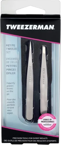 Miniatura 10 de Tweezerman Juego de pinzas pequeñas con estuche de viaje, pinzas de punta e inclinación, pinzas para viaje (caja negra)
