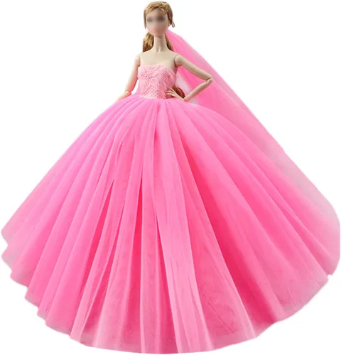 Miniatura 5 de Ropa de muñeca nupcial blanca y azul, vestido de novia para niña de 11.5 pulgadas, vestido de princesa de fiesta, accesorios de muñecas de 1/6
