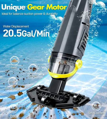 Miniatura 2 de KimPump Aspirador de piscina de mano inalámbrico con 4 bolsas de filtro, adecuado para filtración de impurezas ultrafina, cabezales de cepillo
