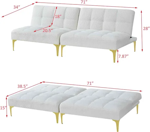 Miniatura 2 de Sofá cama convertible, sofá cama moderno con respaldo ajustable, patas de metal, sofá biplaza tapizado plegable, sofá seccional, asiento de espuma