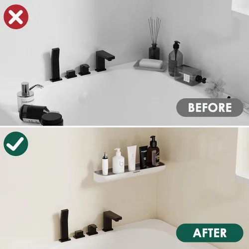 Miniatura 3 de Estante de ducha con toallero, organizador de baño moderno, autoadhesivo, resistente, se adhiere a la pared, sin perforaciones, plástico inoxidable