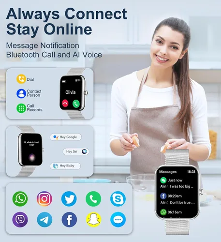 Miniatura 2 de Iaret Reloj inteligente para mujer, 4 bandas de 1.85 pulgadas, reloj inteligente con llamada Bluetooth, rastreador de actividad física con 100 modos
