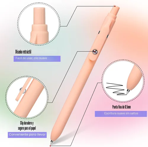 Miniatura 7 de Fenmay Bolígrafos de gel, juego de 12 bolígrafos de punta fina de 0,5 mm, estéticos, de secado rápido, sin manchas, escritura suave, agarre cómodo