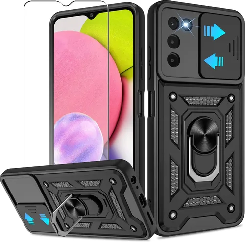 Miniatura 151 de ATUMP Funda para T-Mobile Revvl V Plus 5G con protector de pantalla HD con cubierta de cámara deslizante, soporte de anillo de rotación de 360° Negro