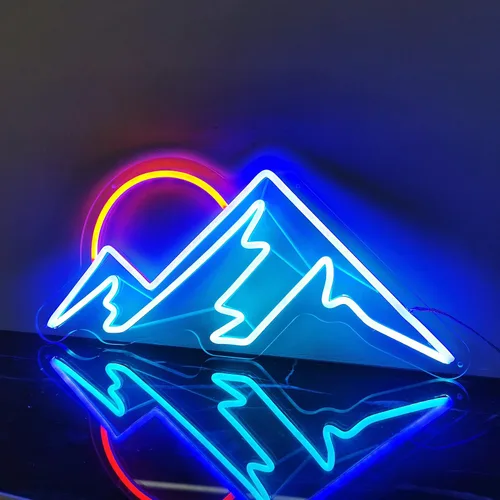 Miniatura 2 de Letrero de neón de montañas, hecho a mano, arte estético fresco de montaña, puesta de sol, colinas, luz de neón LED, lámpara de noche de montaña