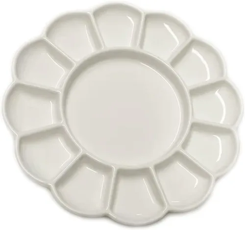 Paleta de pintura de artista de porcelana de 13 pozos, paleta de acuarela de cerámica mezcladora, bandeja de mezcla para acuarela gouache acrílico
