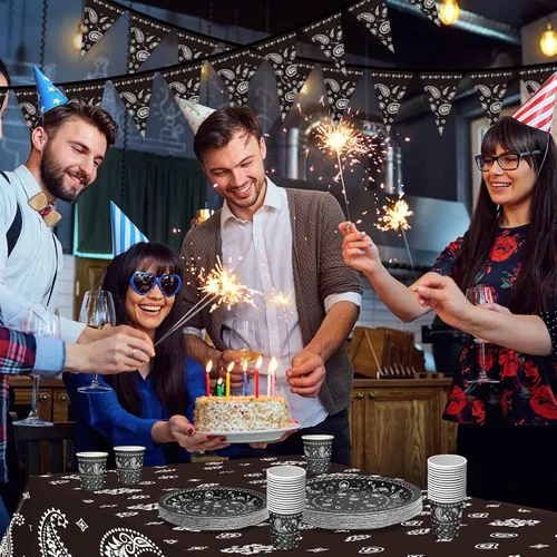 Miniatura 6 de 123 piezas de decoraciones de fiesta de vaquero occidental para 30 invitados, juego de vajilla desechable con platos, tazas, servilletas, pancartas