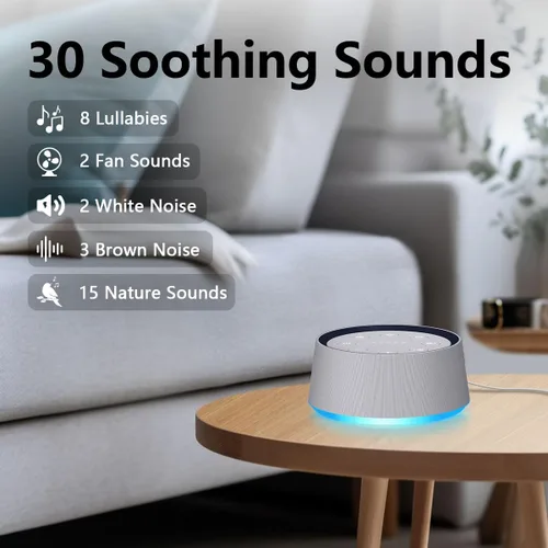 Miniatura 2 de Máquina de sonido de ruido marrón con 30 sonidos relajantes, luz nocturna de 12 colores para bebés, adultos, niños, máquina de dormir, 36 niveles