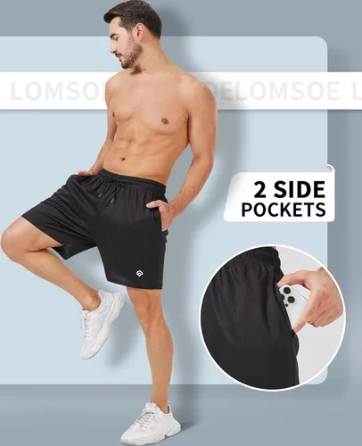 Miniatura 4 de lomsoe 5 Pack Gym Shorts Men 5 Inch Quick Dry Mesh Shorts Men Lightweight Training Athletic Running Shorts with Pockets