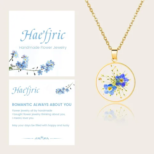 Miniatura 6 de Collar de flores silvestres prensadas con encaje de Forget-Me-Not y Queen Anne Collar de flores prensadas de oro Collares hechos a mano