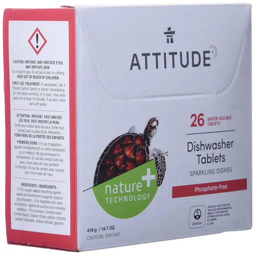 Miniatura 6 de Pastillas para Lavavajillas ATTITUDE, Fórmula Efectiva a Base de Plantas y Minerales Soluble en Agua, Libre de Fosfatos, Vegana y Sin Crueldad, Sin