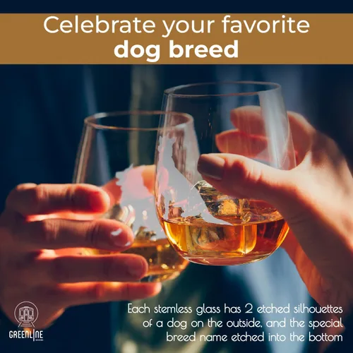 Miniatura 2 de Copas de vino sin tallo (juego de 2) de perros de raza Regalos para amantes de perros Silueta de 2 caras grabada a mano con nombre de la raza