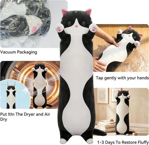 Miniatura 7 de Almohada de Cuerpo Largo de Felpa de Gato Bonito – Muñeca Suave de Peluche de Dibujos Animados, Juguete de Abrazo de Peluche de Gato Kawaii