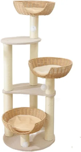 Miniatura 10 de SHENGOCASE Torre de árbol para gatos con cesta de mimbre de ratán, cama grande tejida a mano, percha de ventana para gatos grandes de hasta 20 libras