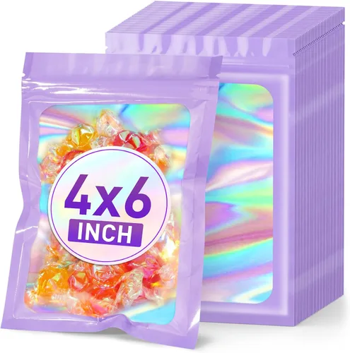 Miniatura 39 de ANZNKU 50 piezas 7 cm x 23 cm Bolsas holográficas para bolígrafos Bolsas de embalaje para bolígrafos Bolsa resellable a prueba de olores