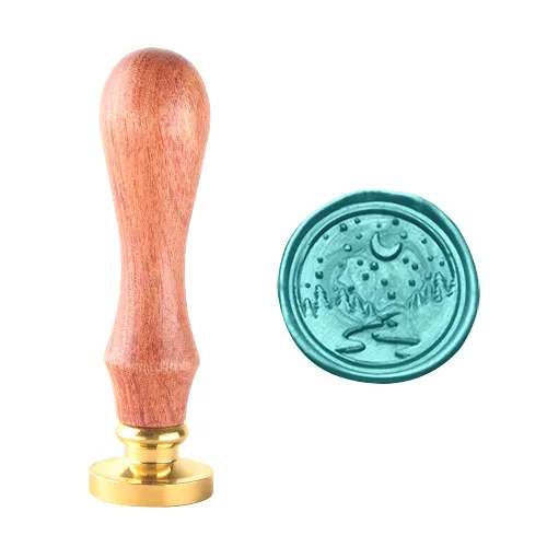 Miniatura 12 de Sello de cera con cabeza de latón extraíble de 1.181 in y mango de palisandro, sello de cera personalizado retro vintage para invitaciones de sobres