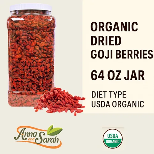 Miniatura 6 de Bayas de Goji secas orgánicas de 64 onzas, 1 paquete Suministro a granel de superalimento de frutas de bayas de Goji Naturalmente rico en Jarro