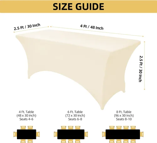 Miniatura 4 de Paquete de 2 Cubiertas de Mesa de Spandex de 4 pies para Mesas Plegables Rectangulares - Manteles Elásticos Ajustados Resistentes a las Arrugas