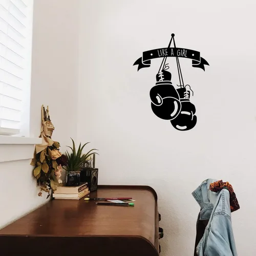 Calcomanía de vinilo para pared, guantes de boxeo Like A Girl, 27 x 21 pulgadas, para mujer, motivacional, para interiores y exteriores, hogar,