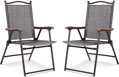 Miniatura 10 de MAT EXPERT Juego de 2 sillas plegables para patio, sillas tipo honda con reposabrazos y marco de metal, sillas de salón portátiles para interiores