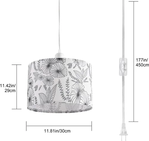 Miniatura 6 de Paquete de 2 Lámparas Colgantes Enchufables, Luz Colgante con Cable Transparente de 15 Pies, Interruptor de Encendido/Apagado, Pantalla de Lámpara