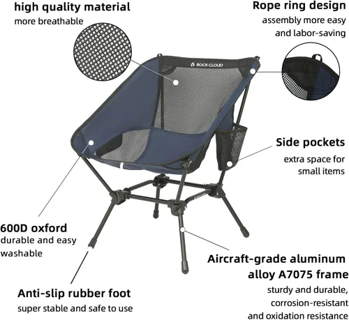 Miniatura 4 de ROCK CLOUD Silla de camping portátil ultraligera sillas plegables al aire libre para campamento senderismo mochilero césped playa deportes 2
