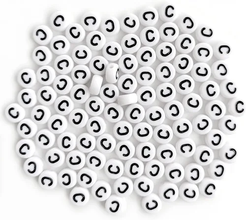 Miniatura 2 de 100 cuentas de letras acrílicas del alfabeto para hacer joyas, cuentas redondas blancas de la letra C para hacer pulseras, collares de bricolaje