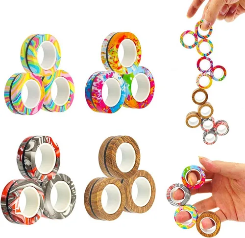 Miniatura 10 de Juego de anillos magnéticos giratorios, 12 piezas de anillos con imanes que brillan en la oscuridad para entrenamiento, alivia el autismo