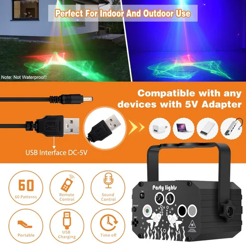 Miniatura 5 de Enjoyedled Luces de fiesta de escenario de discoteca para DJ, efecto de luz láser del norte, iluminación estroboscópica LED RGB activada por sonido