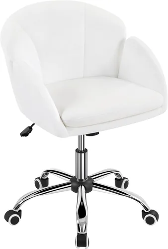 Yaheetech Silla Linda de Escritorio para Hogar y Oficina, Silla Ajustable Moderna Tapizada Giratoria con Respaldo y Brazos para Trabajo, Estudio,