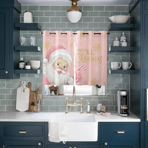 Miniatura 8 de Libaoge Cortinas de Navidad para cocina, dormitorio, juego de 2 paneles, diseño de muñeco de nieve de Navidad, cortinas de invierno con copos