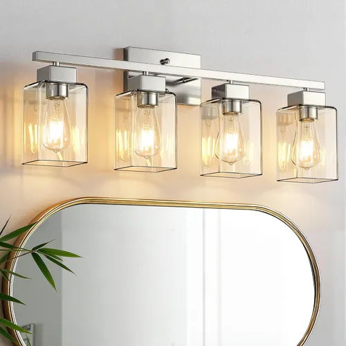 Miniatura 12 de PARTPHONER Lámparas de baño de 3 luces, luces de tocador modernas de oro cepillado, accesorios de iluminación de baño sobre el espejo, apliques