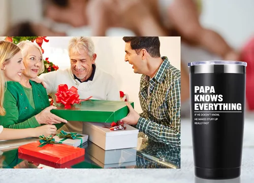 Miniatura 5 de momocici Vaso de 20 onzas con texto en inglés "Papa Knows Everything". Regalos para papá de hija, hijo, esposa. Regalos de cumpleaños, regalos