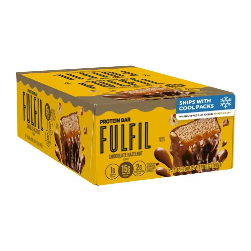 FULFIL Barritas proteicas con sabor a avellana y chocolate, sin gluten, con 0.55 onzas de proteína, grapas de despensa, 12 unidades