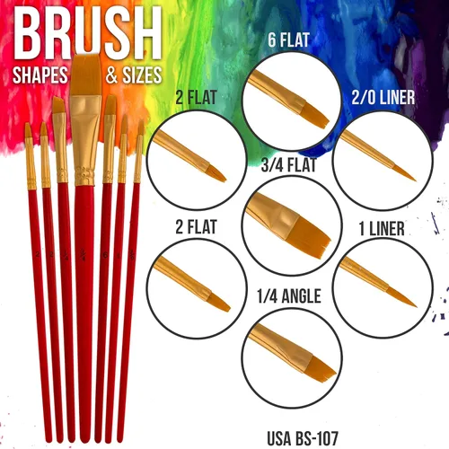 Miniatura 5 de U.S. Art Supply - Juego de pinturas permanentes acrílicas en 24 colores, botellas de 2 fl oz y un juego de 7 pinceles, pinturas artísticas